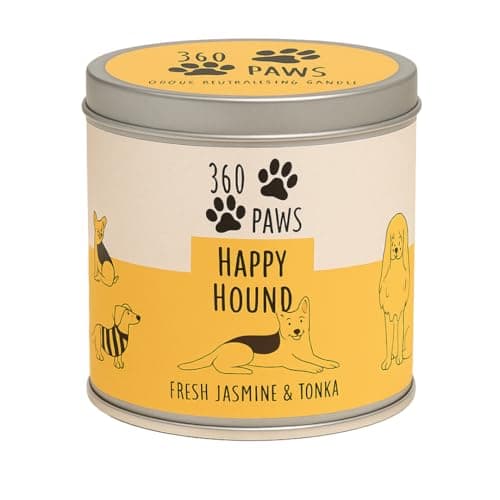 Happy Hound Candle – Fresh Jasmine & Tonka | Odour-Neutralising Candle with AromaGuard™ | Long-Lasting 50-Hour Burn | Pet-Friendly Scented Candle in Tin | 360 Paws Home Fragrance