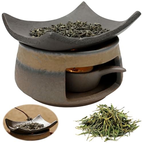 Ceramic Tea Stove Warmer Set 2-in-1 Wax Melt & Essential Oil Burner with Tealight Holder Handmade Aromatherapy Stove Fragrance Oil Burner for Home Office Deep Relaxation Yoga & Meditation