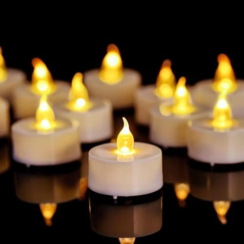 Tealights, 12 Pack Flameless LED Tealight Candles 200 Hours Realistic Flickering Battery Operated Tealights Electric Fake Candles for Halloween Christmas Weding in Warm Yellow
