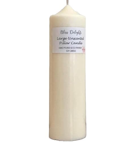Bliss Delights Unscented Soy Natural Pillar Candles | Plastic Free, Packaging Eco-Friendly, Cruelty Free & Vegan Soy Wax Candles (Large)