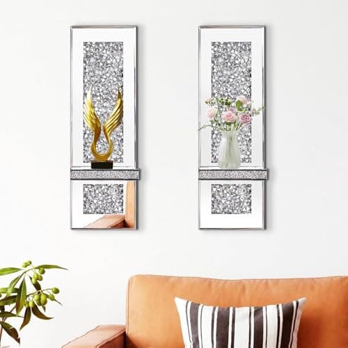 SERENA'S ® Elegant Silver Mirrored Candle Sconce with Scattered Diamond Accents – Wall-Mounted Glittering Decorative Candle Holder for Living Room, Bedroom, or Dining Room Home Decor- set of 2