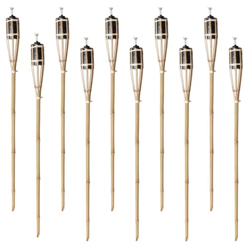 Natural Handmade Bamboo Garden Tiki Torch 60cm/90cm/120cm - for use with Parrafin or lamp Oil (90cm, Pack of 10)