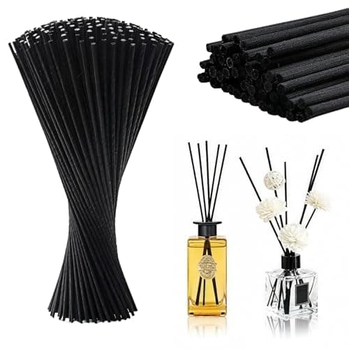 AropaeenGlowry 150pcs Black Fiber Reed Diffuser Sticks - 25cm x 4mm Thick Reeds for Scented Oil Diffusers, Fast Wicking, Less Clogging