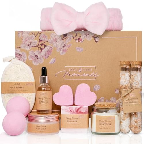 Self Care Moments Birthday Spa Gifts for Women, 12 Piece Cherry Blossom Set