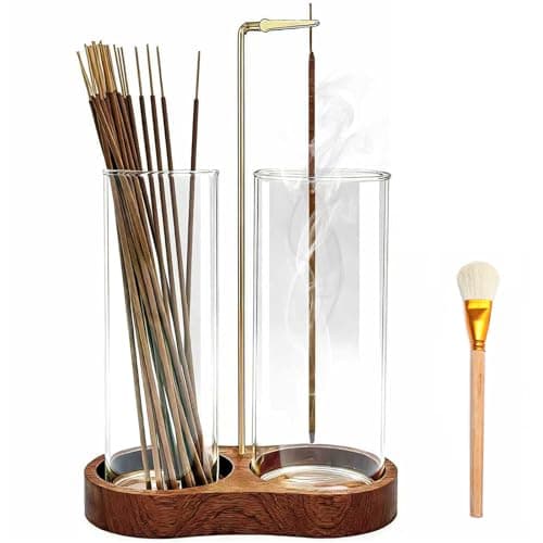 Ceremony Incense Holder, 2 in 1Wooden Incense Holder for Sticks with Glass Ash Catcher, Anti-ash Incense Burner Ash Brush for Meditation Yoga Spa Room Decor (2 in 1 incense holder)