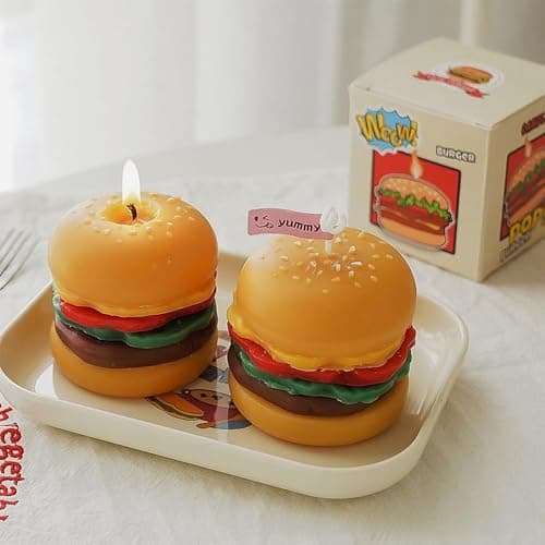 Xshelley 2 Pack Burger Scented Candle,Handmade Creative Novelty Soy Candle,Cute Decorative Food Candle,Prefect Gift for Meditation Stress Relief Mood Boosting Bath Yoga