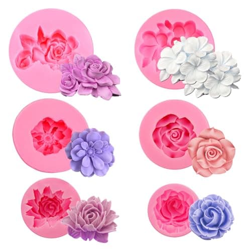 Girihe 6 PCS Silicone Flower Moulds, Reusable Silicone Moulds Candle Mould 3D Rose & Siliconee Mould for Crafting Decorations for Chocolate Cake, Candle Making