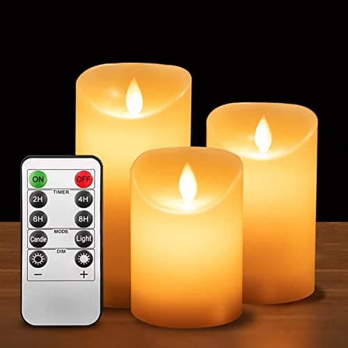 ILEEDear LED Candles - Flickering 4" 5" 6" Real Wax With Remote Control Timer - Flameless Christmas and Ramadan Decorations Pack of 3 (Ivory)