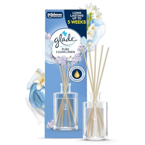 Glade Reed Diffuser, Home Fragrance Infused with Essential Oils, Room Air Freshener With Up to 5 Weeks of Continuous Fragrance, Clean Linen, 50ml
