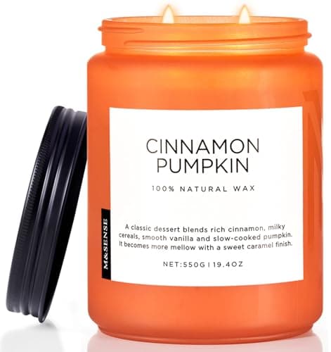 M&SENSE Cinnamon Pumpkin Scented Jar Candle, Large 550g Natural Soy Wax