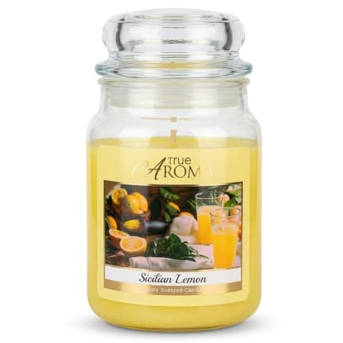 Sicilian Lemon Scented Candle – Large 18 oz Jar Candle with Cotton Wick, Long-Lasting Luxury Soy Wax Blend for Home, Kitchen & Citrus Lovers