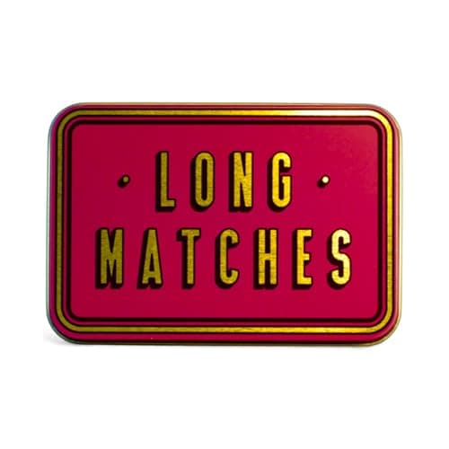 TINIT Long Matches Tin | Storage Box Match Firelighter Metal Lighter Gift Storage Funky Unique Present Birthday Christmas Home Housewarming Aesthetic Kitchen Decor | Long Matches (Gold on Burgundy)