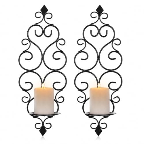 Sziqiqi Black Wall Candle Holders: Metal Candle Sconces Set of 2