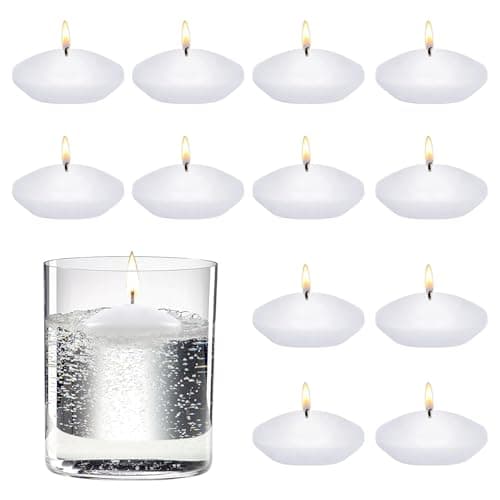 12 Pcs Floating Candles, 1.38 Inch Floating Candles Water Small Round Candle White Candle for Wedding Christmas Table Centrepiece Christmas Table Decoration