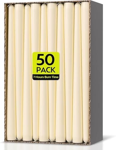 Candles Taper Dinner Set, Non-Drip Table Candlesticks, Unscented Ivory, 7-Hour Burn Time, Long-Burning Tapered Candles, Paraffin Wax with Cotton Wicks, 50 Pack