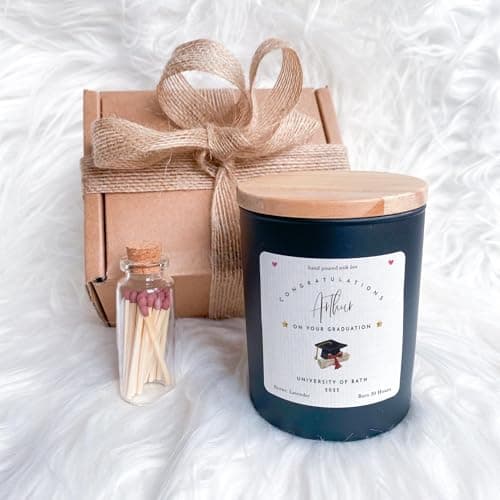 Pomchick - Personalised Graduation Scented Candle Gift with University Name for Graduate Nephew Niece Son Daughter Grandson Granddaughter Class of 2025