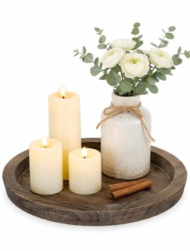 Hanobe Wooden Candle Holder Tray Round Decorative Trays for Coffee Table