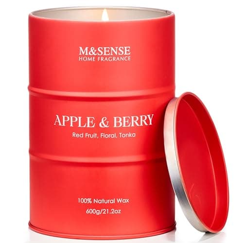 M&SENSE Apple Berry Scented Candle, Large 600g Organic Soy Wax, Up to 120 Hours Burn Time, Non Toxic Sweet Home Fragrance Candle, Luxury Aromatherapy Gift for Women, Decor Candle for Relaxation