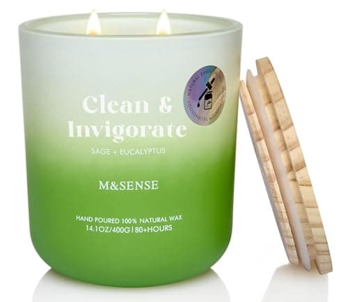 M&SENSE 400g Scented Candle, Sage Eucalyptus Scent, 80 Hour Slow Burning Large Candles, Scented Candle Gift for Women, Family, Friend, Aromatherapy Candles for Spa, Yoga, Meditation