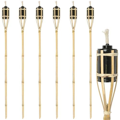 Harbour Housewares 6X Natural 113cm Bamboo Garden Fire Torches - Outdoor Paraffin Lamp Oil Burner Tiki Candle Flame Lantern Stake Light