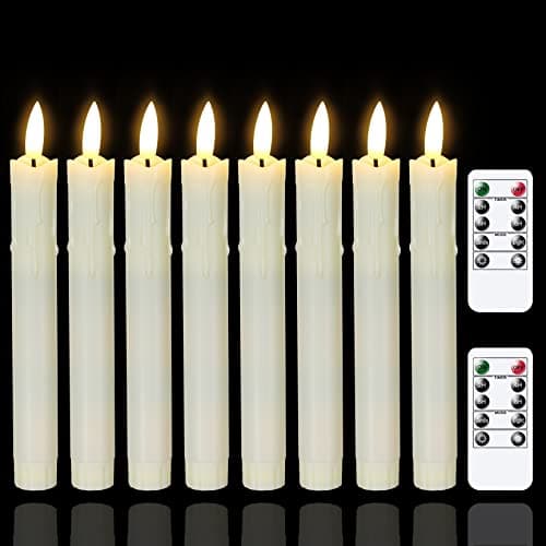 Mavandes Flameless Flickering Taper Candles Two Remote, 19cm Ivory Battery Operated LED Window Candles Timer,Set of 8 Plastic 3D-Wick Dripping-Wax Effect Flameless Candlesticks(D:2.2cm,Warm Fire)