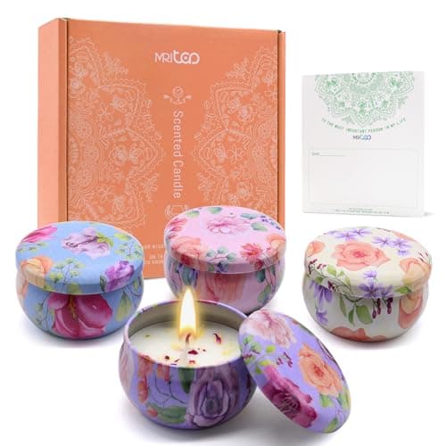 Scented Candles Gift Sets for Women Soy Wax Aromatherapy Candles for Relaxation Stress Relief Spa Yoga 4 Pack Gift Set Ideal Birthday Mother's Day Mom Wife