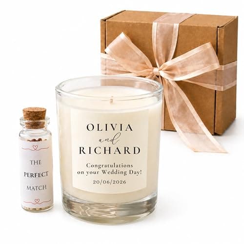 Personalised Wedding Candle Gift Set – Custom Names and Date, Perfect Match Keepsake for Couple, Engagement Gift, Hand Poured Soy Wax in the UK (Vanilla)
