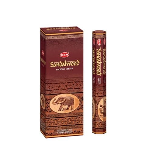 HEM Sandalwood Incense Sticks (120 Sticks, 6 Boxes Inside) | Aromatherapy Incense for Home, Induce Relaxing Sleep, Spiritual Strength, and Strengthen Meditation Practices | Natural Indian Fragrance.