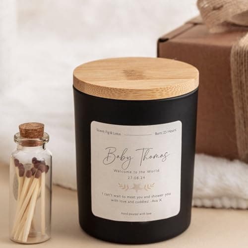 Pomchick - Welcome to the World new Baby Scented Candle Gift Set for new Mum with Your Text Baby boy Girl Congratulations