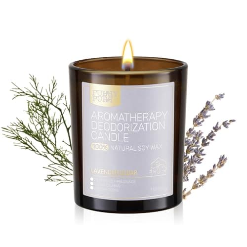 FURRYPURR Odour Eliminator Candle, Lavender Cedar Scented Candle, Pet-Friendly Soy Candles, 60 Hours, 7 oz