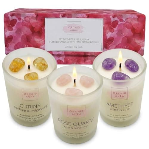 Soy Candles with Crystals. Citrine, Rose Quartz, Amethyst Crystal