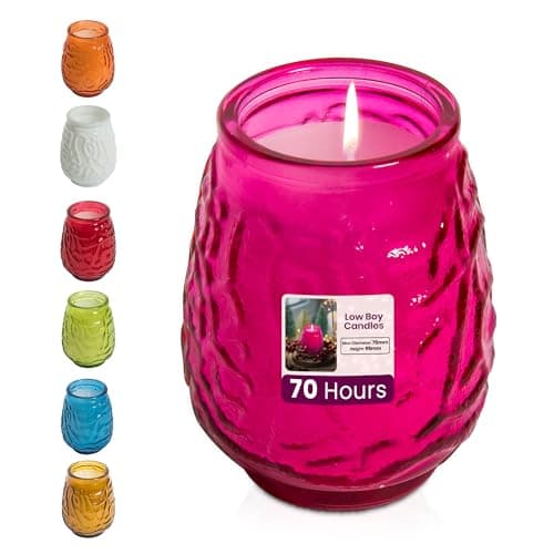 We Can Source It Ltd – 1 x Low Boy Glass Jar Candles with 70 Hour Burn Time – Fuchsia Pink Wax Jars for Home, Garden, Restaurant & Commercial Use – Lead-Free Cotton Wick