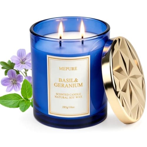 Mepure Luxury Scented Candle, Basil & Geranium Fragrance, 285g Soy Wax