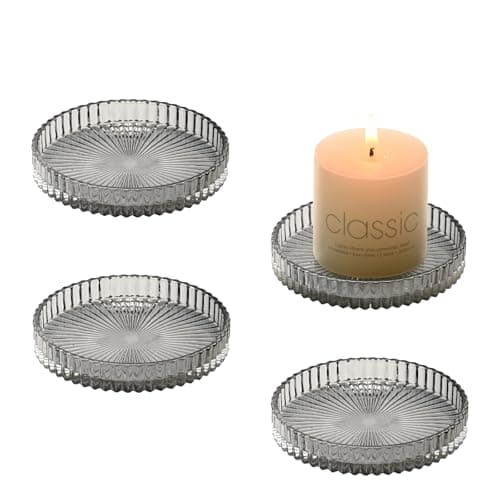 YoHyien 4 Pcs 3.5 in Glass Candle Plates for Pillar Candles, Round Pillar Candle Holders, Transparent Candle Dish for Party Decoration, Wedding, Christmas, Spa, Table Centrepieces & Gifts