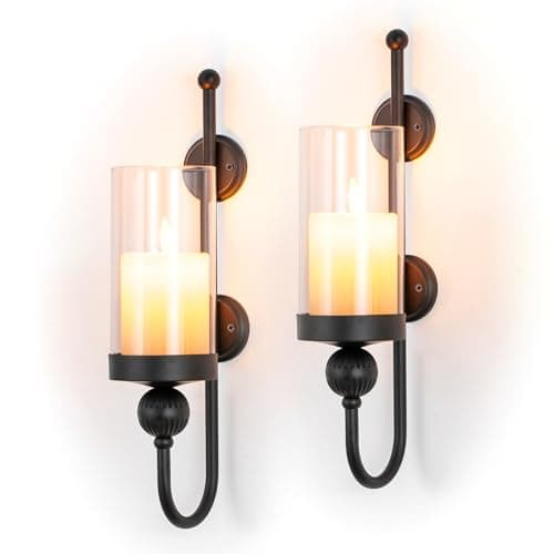 Sziqiqi Black Wall Candle Holders: 2 Pcs Candle Sconce with Hurricane Glass