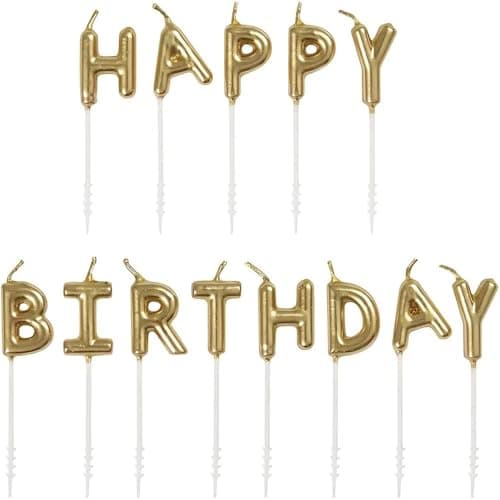 Unique Party 19995 - Gold "Happy Birthday" Letter Pick Birthday Candles, Set of 13