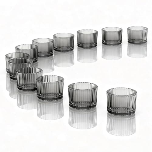 Tealight Candle Holder 12Pcs Small Glass Tea Light Holders Votive Candle Holders for Table Centerpiece Home Decor, Wedding, Birthday Party, Dining Rooms, Living Room (Grey)
