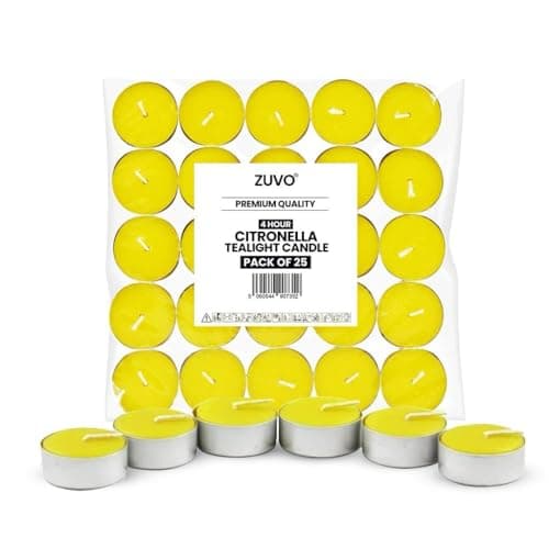 Zuvo Citronella Tealights 4 Hour Burn, Insect Repellent Tealights, 25 Pack