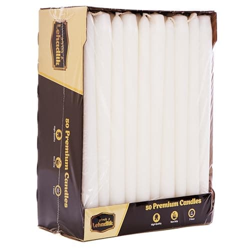 Lehadlik - Unscented Bistro Tapered Dinner Food Table Candles 7 Hours Burn Time White - Pack of 50