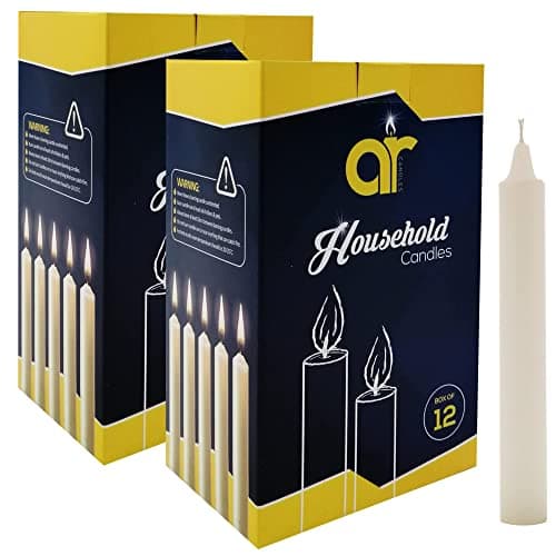 AR Candles - Unscented White Household Candles 13.5cm – 2 Packs of 12 (Total of24) – Shabbos/Shabbat Candles for Power Cuts, Emergency, Prayer, Vigil, Church, Long Burning, Decorative & Daily Use