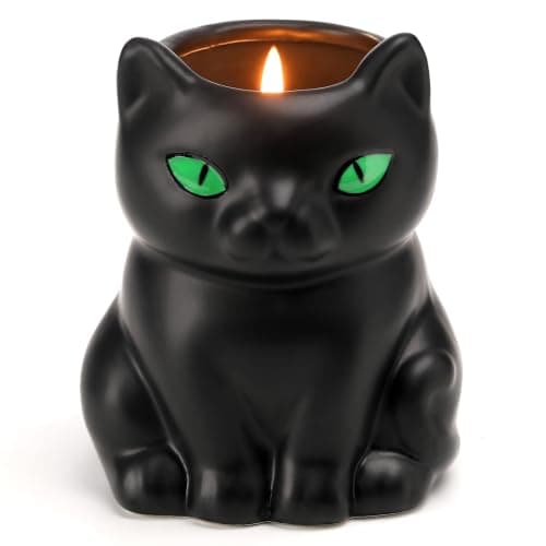 Halloween Black Cat Candle, Black Gothic Candles for Halloween, Pumpkin Vanilla Scented Candle Table Decor Hand-Painted Ceramic Witchy Cat Candle, Cats Lovers Gothic Gifts, Soy Wax 6oz