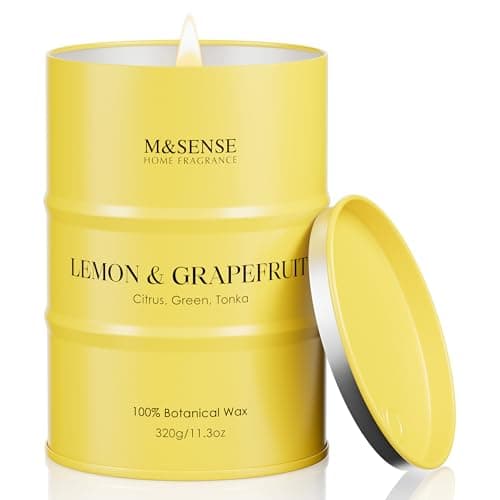 M&SENSE Lemon Grapefruit Scented Candle, 320g Soy Wax, Up to 70 Hours Burn Time, Strong Citrus Home Fragrance Candle, Fresh Aromatherapy Gift for Men and Women, Odour Eliminator and Relaxation