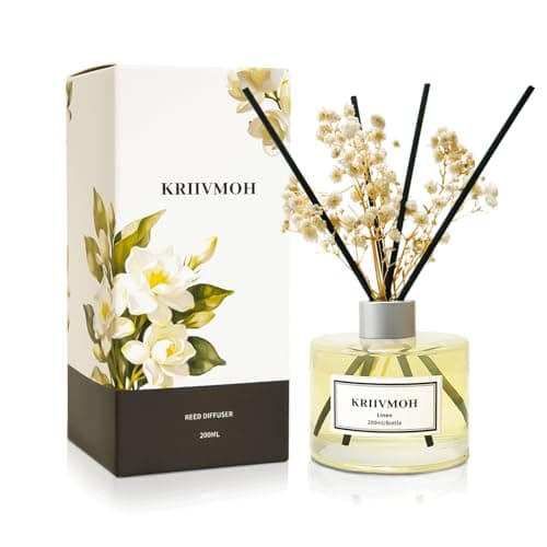 KRIIVMOH Reed Diffuser Sets, 200ml Linen Diffuser with 8 Sticks Home Fragrance for Bedroom Bathroom, Home & Office Decor