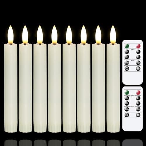Yeelida Battery Operated Flameless Taper Candles with Two Remote Timer,16cm LED 3D-Wick Window Candles,Flickering Electric Long-Lasting Pack of 8 Flameless Candlesticks(2cm Dia,Ivory)