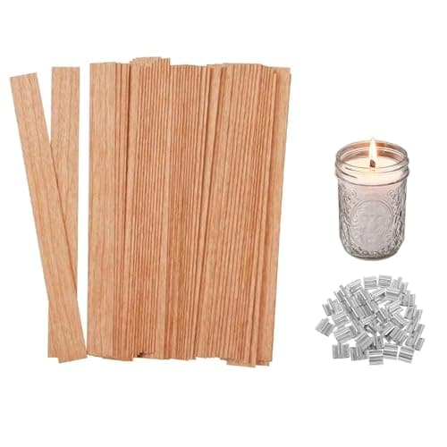 50Pcs Wood Wicks for Making Candle,13cm Long Wooden Candle Wick,with 25 Iron Stand,for Bedroom and Living Room DIY Handmade Candle Making Craft Craft Supplies