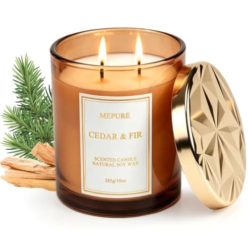 Mepure Luxury Scented Candle, Cedar & Fir Fragrance, 285g Natural Soy Wax
