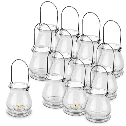volila Hanging Tealight Holders - 12 Pack Clear Candle Holders Glass for Indoor and Outdoor Ambiance - Aesthetic Glass Tea Light Candle Holders for Stylish Hanging Decorations