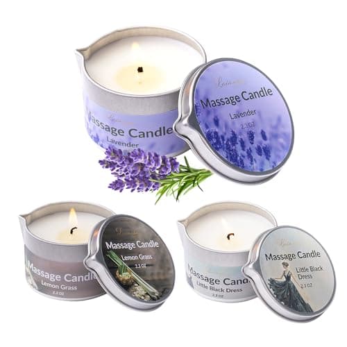 Massage Candle Soy Wax 3 Pack, Low Temp Body Oil, 65g Lavender Lemongrass
