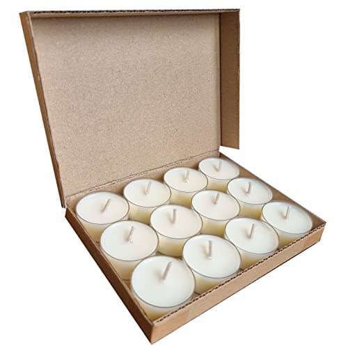 12 Natural Unscented Vegetable Soy Wax Tealight Candles | 4 Hours Burn Time