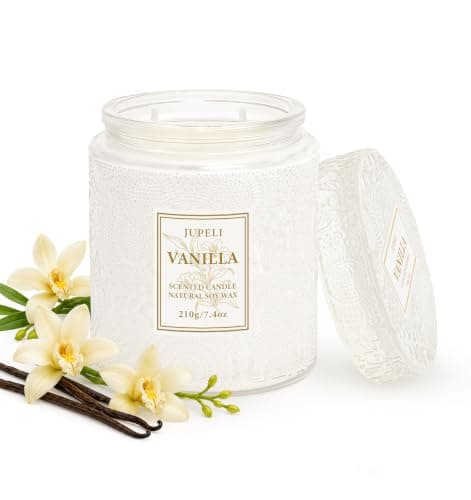 JUPELI Vanilla Scented Candle, 210g Natural Soy Wax, Double Wick, 50 Hours